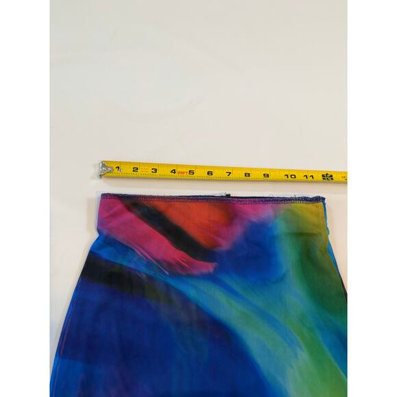 Zara Printed Rainbow Tulle Midi Skirt Womens Small Artsy Mesh Festival Blue - Picture 6 of 15